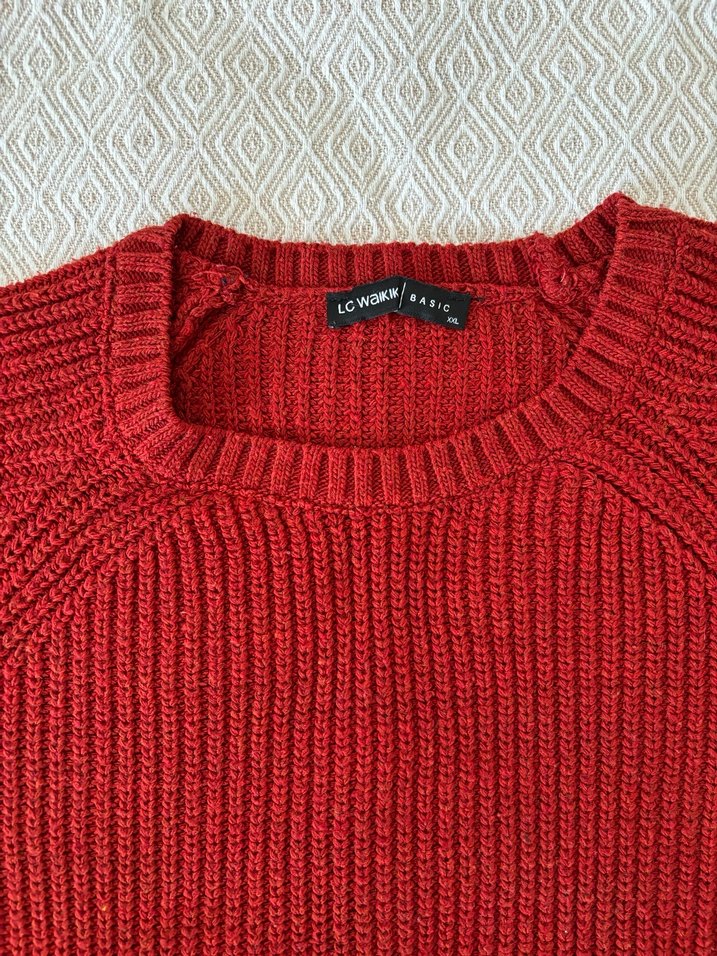 Düğmeli Kırmızı Kadın Triko Kazak - Görsel 3