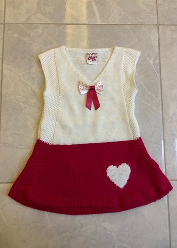 Kolsuz, V Yakalı Örgü Kız Elbisesi - Görsel 2