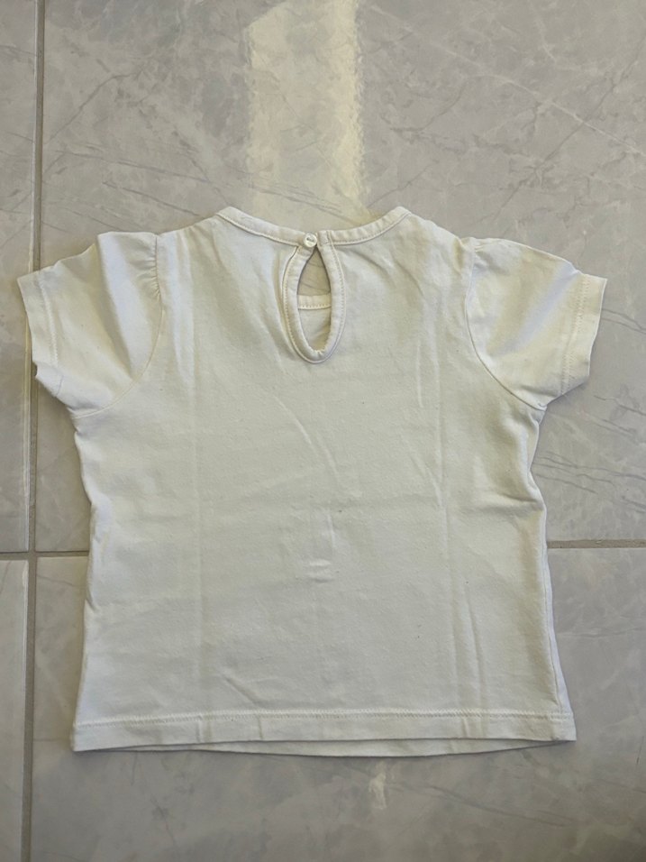 H&M Kız Çocuk Gri Nakışlı Beyaz Tişört - Görsel 4