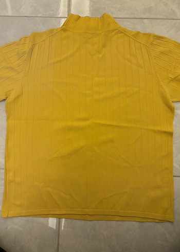 Sarı Kısa Kollu Boğazlı Kadın Keten Kazak - Görsel 5