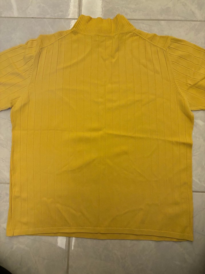 Sarı Kısa Kollu Boğazlı Kadın Keten Kazak - Görsel 5