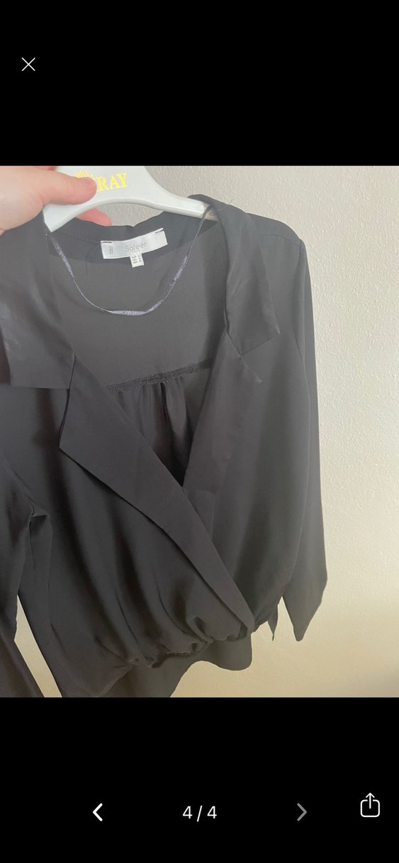 Siyah V Yaka Uzun Kollu Kadın Bluz - Görsel 4