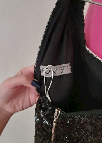 Siyah Simli kare  Yaka Kolsuz Midi Elbise - Görsel 3