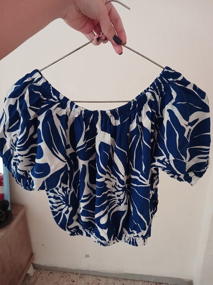 Mavi Renkli Bohem Mini Bluz - Görsel 2