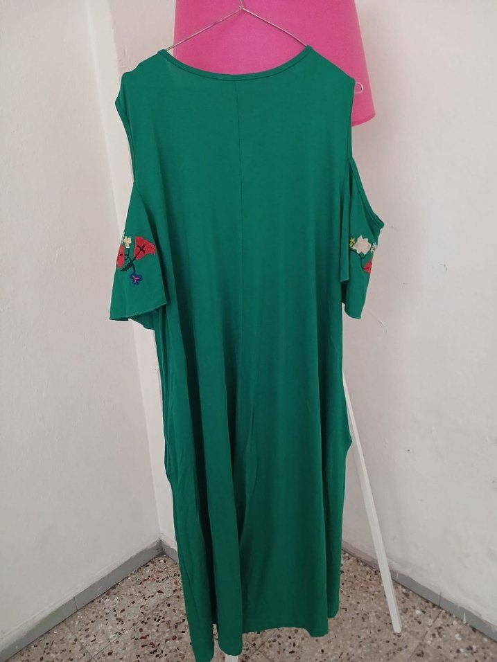 Yeşil Nakışlı Bohem Uzun Elbise - Görsel 3