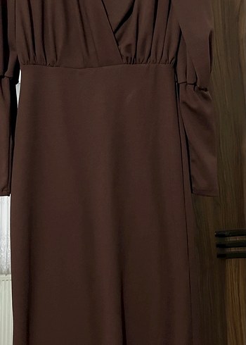 38 Beden kahverengi Renk Kahverengi Uzun Kollu Kemerli Kadın Elbise