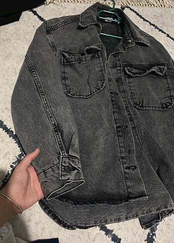diğer Beden gri Renk Gri Kadın Denim Ceket Düğmeli