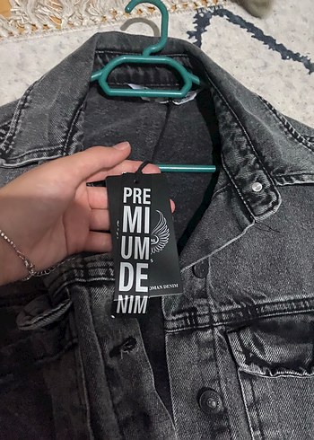 diğer Beden Gri Kadın Denim Ceket Düğmeli