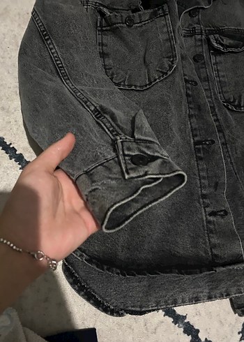 Diğer Gri Kadın Denim Ceket Düğmeli