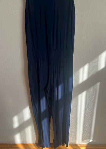 Kadın Lacivert Keten Düğmeli Tulum - Görsel 5