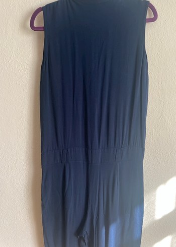 Kadın Lacivert Keten Düğmeli Tulum - Görsel 4