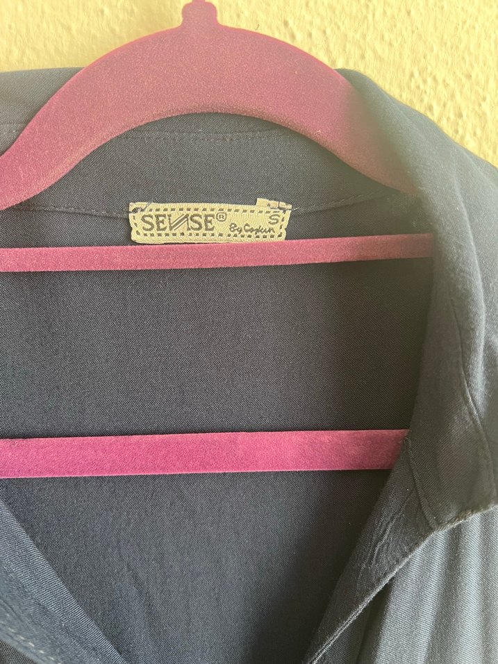 Kadın Lacivert Keten Düğmeli Tulum - Görsel 3