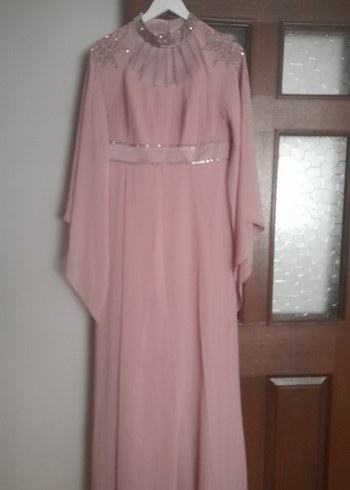 Zara Pembe Uzun Drapeli Abiye Elbise