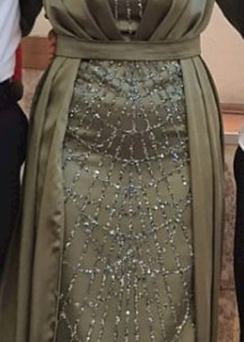 hakim Yaka İşlemeli Haki Uzun Abiye