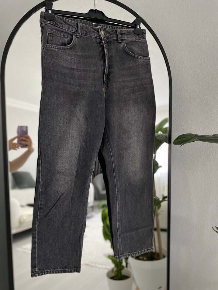 Gri Bol Kesim Kadın Kot Pantolon - Görsel 2