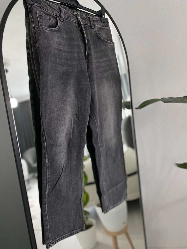 Gri Bol Kesim Kadın Kot Pantolon - Görsel 4