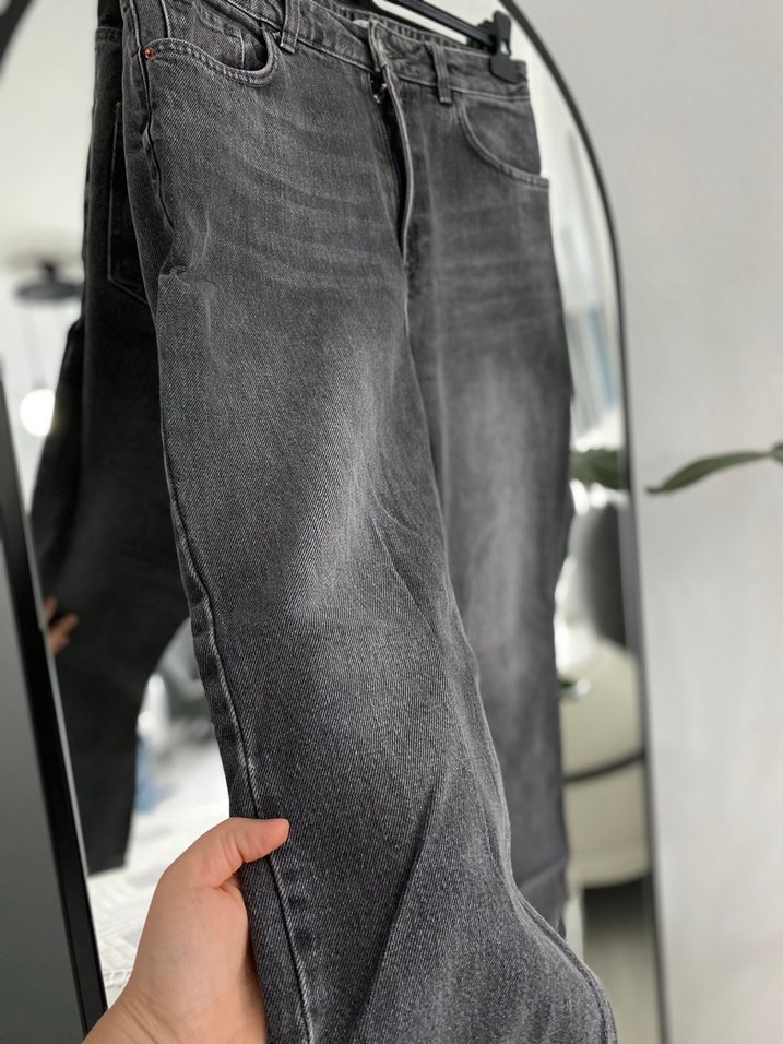 Gri Bol Kesim Kadın Kot Pantolon - Görsel 3