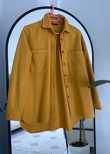 Düğmeli Sarı Rahat Kesim Kadın Gömlek - Görsel 2