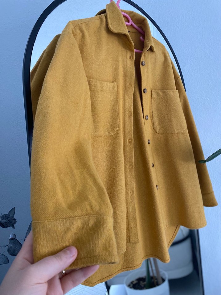 Düğmeli Sarı Rahat Kesim Kadın Gömlek - Görsel 5