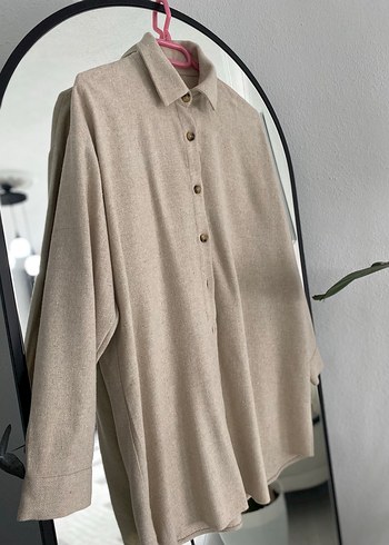 Bej Rahat Kesim Kadın Keten Gömlek - Görsel 5