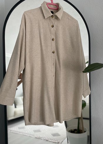Bej Rahat Kesim Kadın Keten Gömlek - Görsel 8