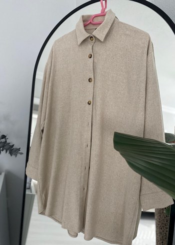 Bej Rahat Kesim Kadın Keten Gömlek - Görsel 7