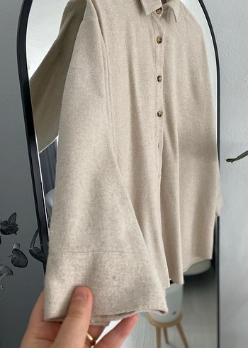 Bej Rahat Kesim Kadın Keten Gömlek - Görsel 4