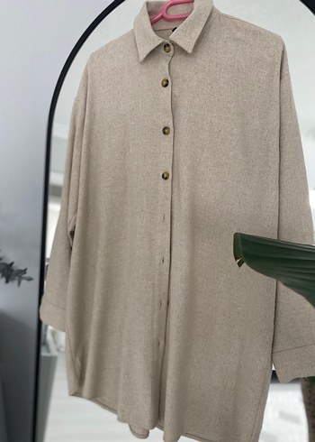Bej Rahat Kesim Kadın Keten Gömlek - Görsel 2