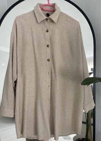 Bej Rahat Kesim Kadın Keten Gömlek - Görsel 6