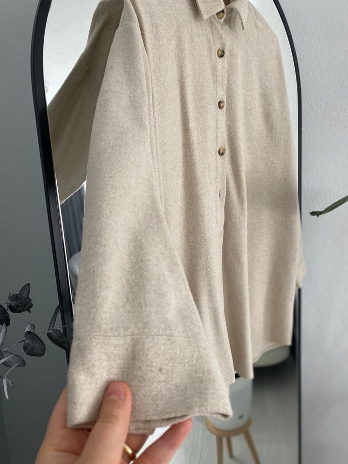 Bej Rahat Kesim Kadın Keten Gömlek - Görsel 4