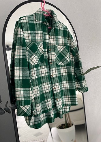 Yeşil Ekose Düğmeli Salaş Kadın Gömlek - Görsel 4