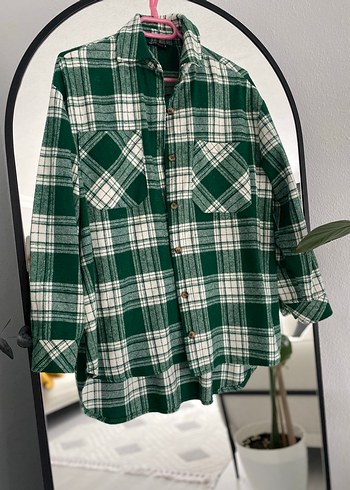 Yeşil Ekose Düğmeli Salaş Kadın Gömlek - Görsel 2
