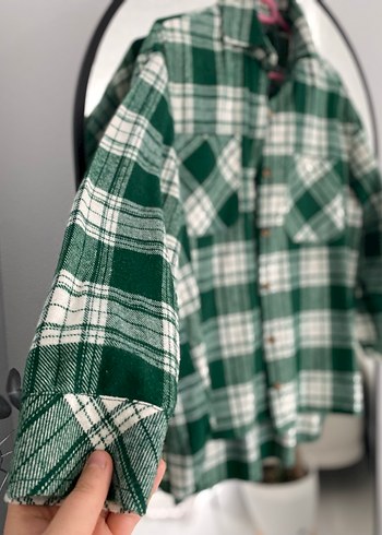Yeşil Ekose Düğmeli Salaş Kadın Gömlek - Görsel 3