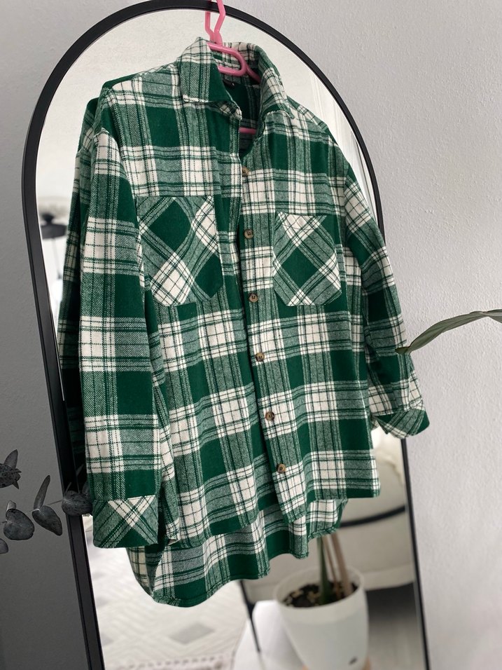 Yeşil Ekose Düğmeli Salaş Kadın Gömlek - Görsel 4