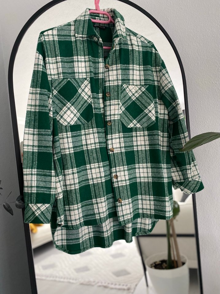 Yeşil Ekose Düğmeli Salaş Kadın Gömlek - Görsel 2