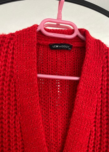 Kadın Kırmızı Örgü Salaş Hırka - Görsel 7