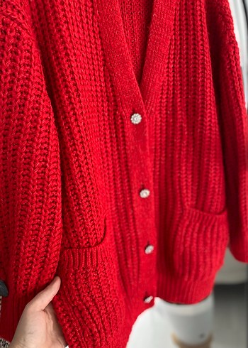 Kadın Kırmızı Örgü Salaş Hırka - Görsel 6