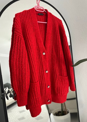 Kadın Kırmızı Örgü Salaş Hırka - Görsel 5