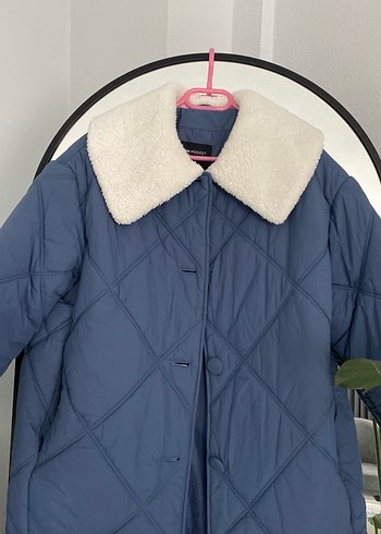 Mavi Kadın Peluş Detaylı Kış Montu - Görsel 5