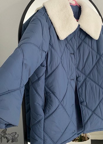 Mavi Kadın Peluş Detaylı Kış Montu - Görsel 2