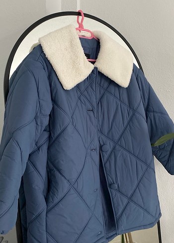 Mavi Kadın Peluş Detaylı Kış Montu - Görsel 6