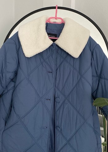 Mavi Kadın Peluş Detaylı Kış Montu - Görsel 3