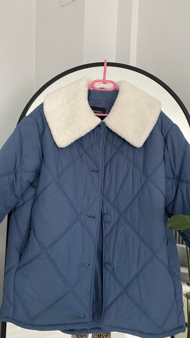 Mavi Kadın Peluş Detaylı Kış Montu - Görsel 5