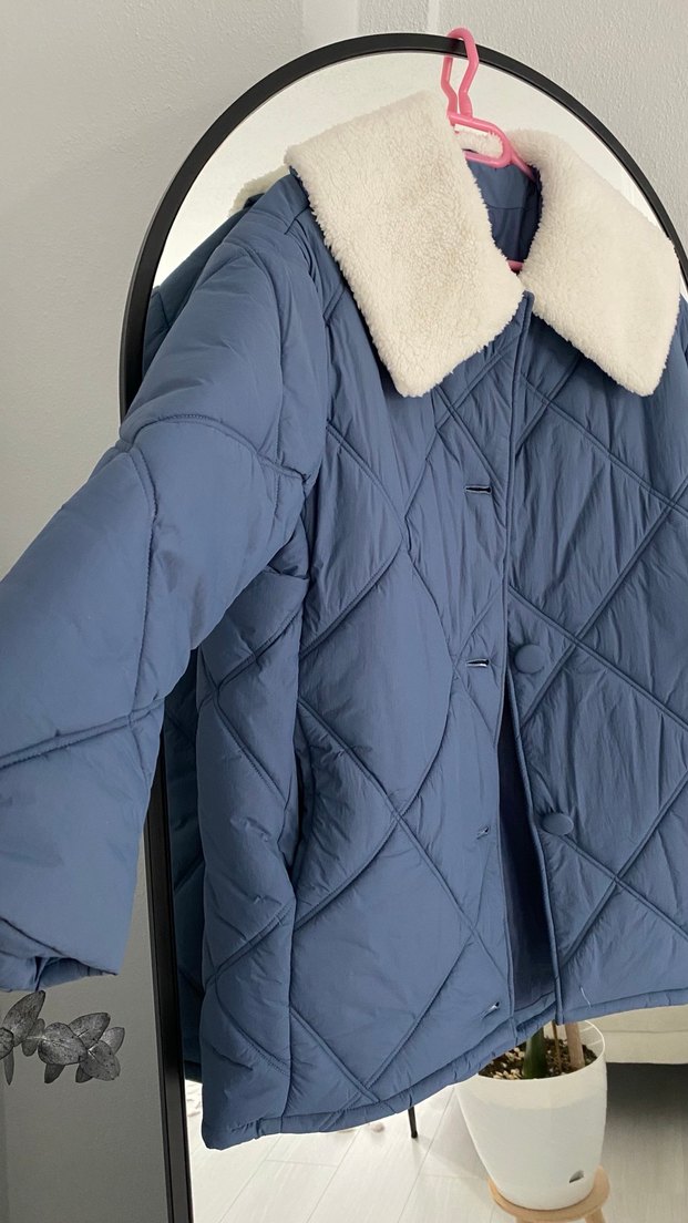 Mavi Kadın Peluş Detaylı Kış Montu - Görsel 2