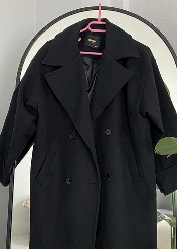 Siyah Çift Düğmeli Yün Kaban - Görsel 5