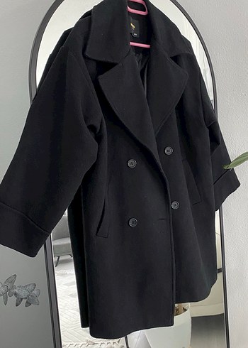 Siyah Çift Düğmeli Yün Kaban - Görsel 3