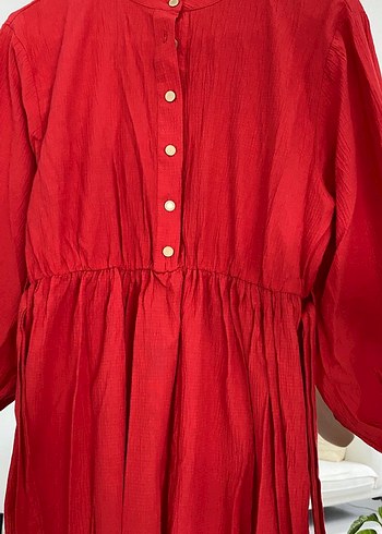 Kırmızı Düğmeli Uzun Bohem Elbise - Görsel 5