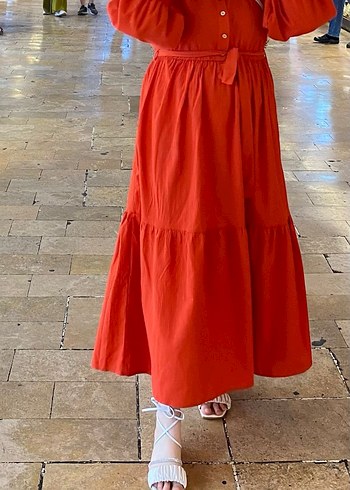 Kırmızı Düğmeli Uzun Bohem Elbise - Görsel 7