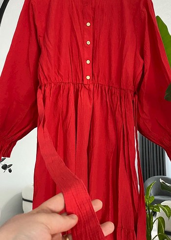 Kırmızı Düğmeli Uzun Bohem Elbise - Görsel 4