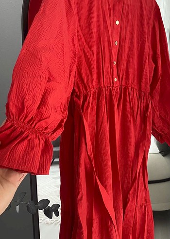 Kırmızı Düğmeli Uzun Bohem Elbise - Görsel 2